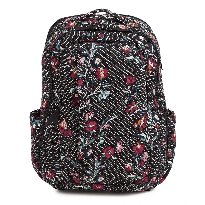 Vera Bradley Women's Cotton Large Backpack Travel Bag, Perennials Noir Dot, One Size