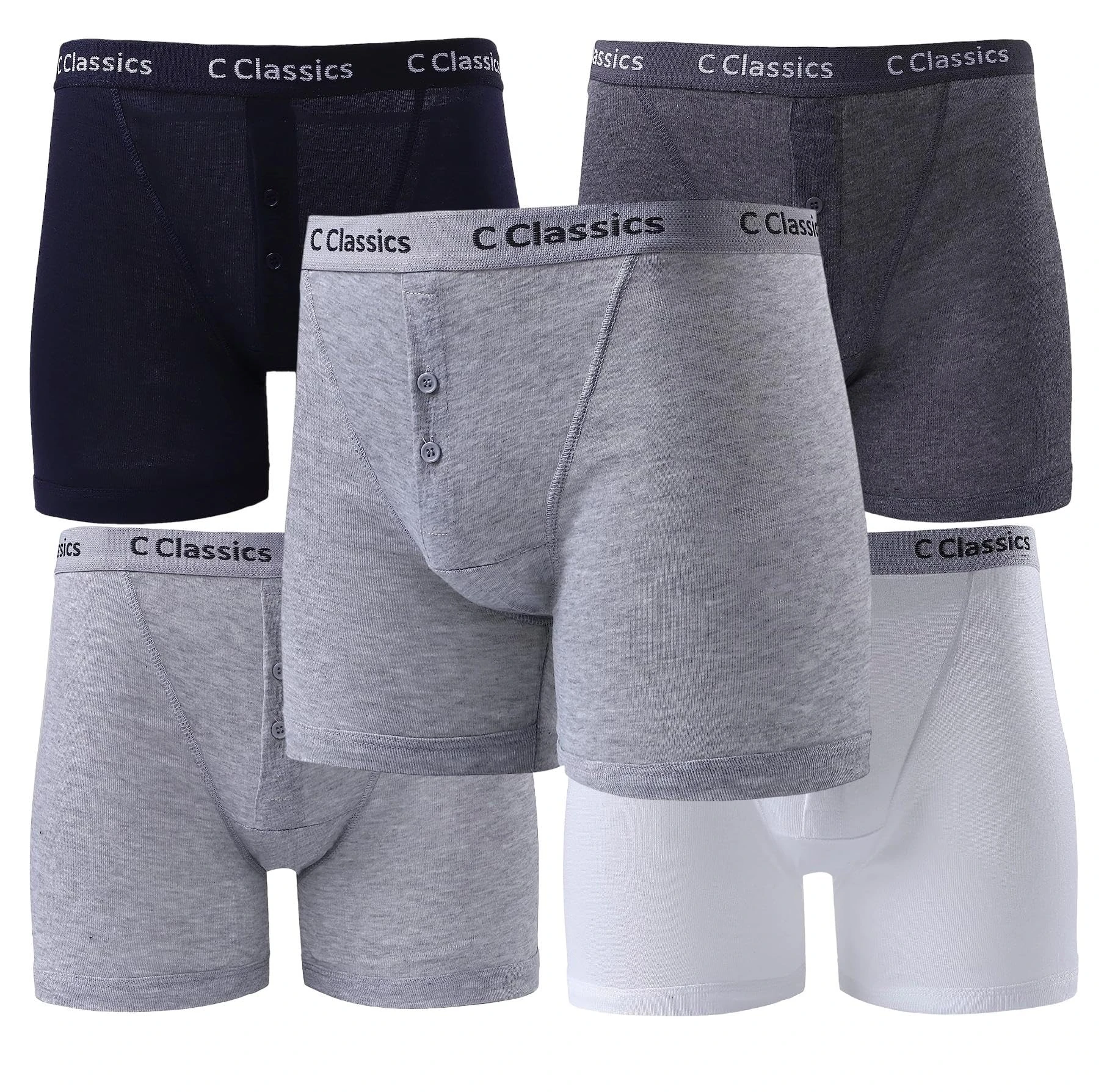 Men’s Classic Boxer Sports Soft Ribbed Cotton Underwear Shorts Trunks with Comfortable Elastic Waistband Y-Front Button Fly Shorts Pack of 3 (Large) Assorted