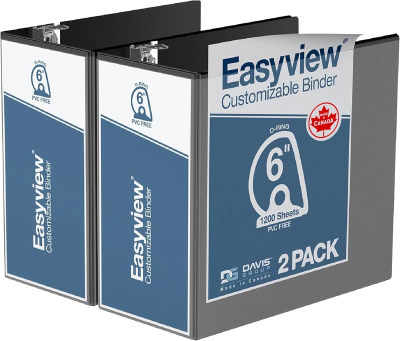 Easyview 3-Ring Binder, Clear-View Cover, 6" D Rings, 2 Pack