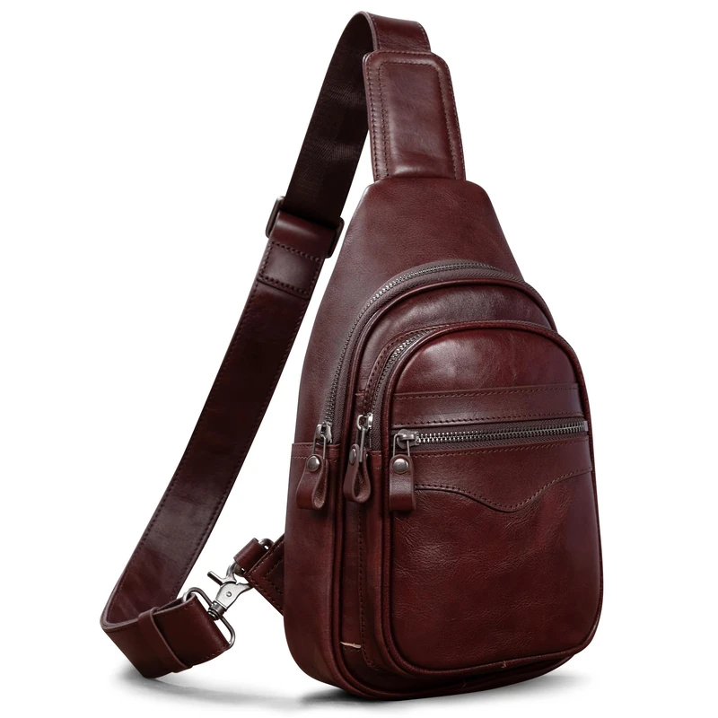 Genuine Leather Sling Bag for Men and Women Crossbody Shoulder Bag Sling Backpack Chest Purse Carry on Casual Daypack, Dark Brown, M - Image 1