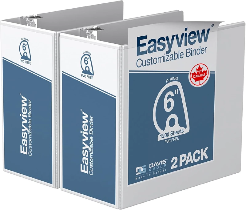 Easyview 3-Ring Binder, Clear-View Cover, 6" D Rings, 2 Pack