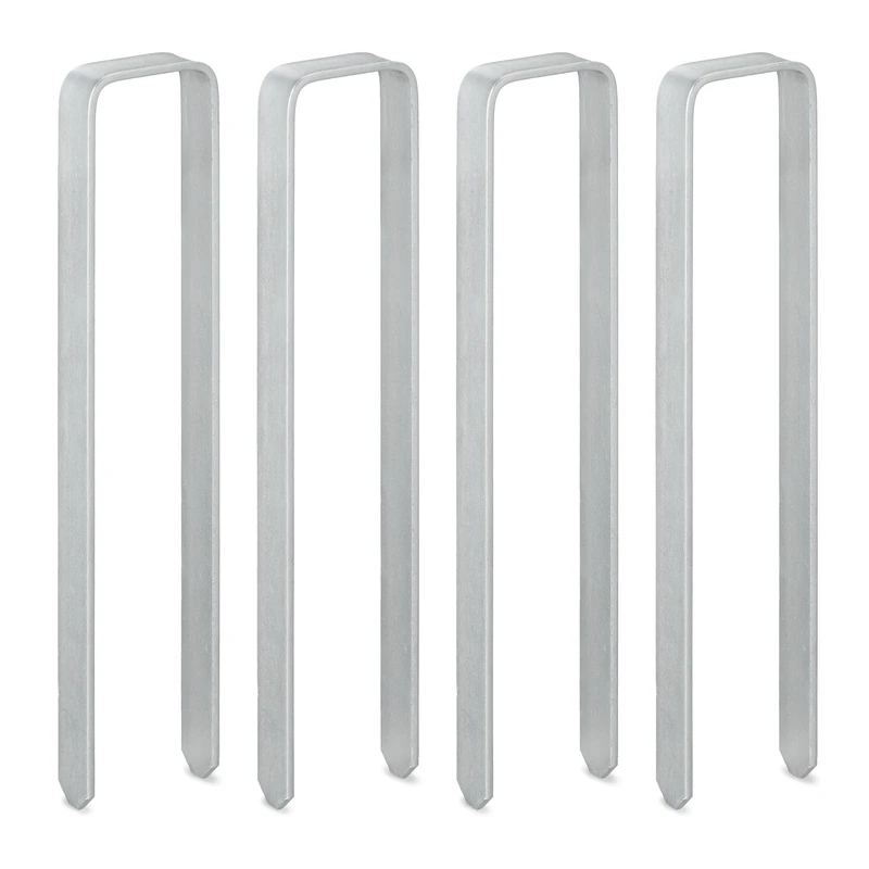 Relaxdays Ground Anchor Set of 4, Hard Soil, Camping, Garden Stakes, Metal, XXL, HxWxD: 30 x 6 x 2.5 cm, Durable, Silver, Iron