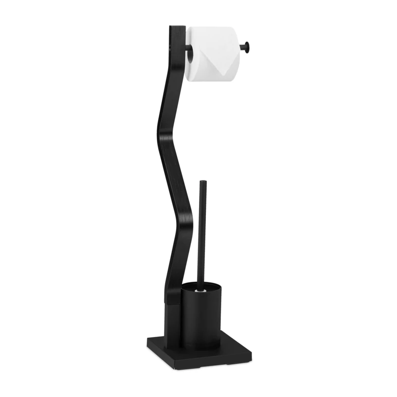 Relaxdays WC Set, Standing Toilet Paper Holder, Brush with Holder, Bathroom Accessory, HWD: 75 x 18.5 x 18.5 cm, Black