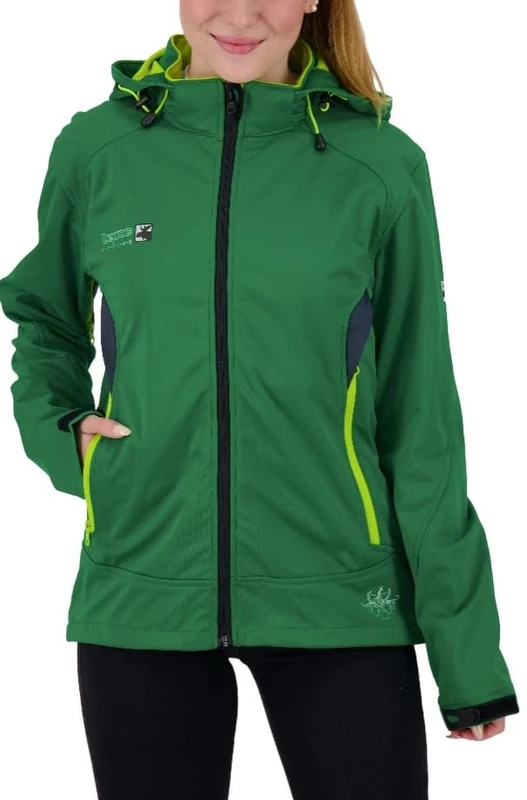 Deproc Active Women's Downton Peak Softshell Removable Hood Transition Jacket Windbreaker, Green, 52 Große Größen
