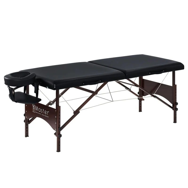 Master Massage 71 cm Argo Portable Massage Table in Black with Walnut Legs - Ideal for Spa Treatments, Tabletop Exercises, Beauty, Tattoo, and Lash Services(Black) - Image 1