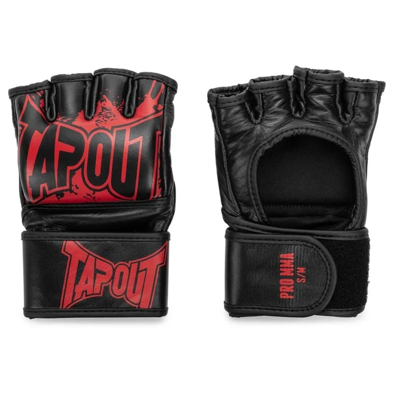 Tapout MMA Pro Fight Leather Gloves (1 Pair) PRO MMA, Black/Red, S, 960005