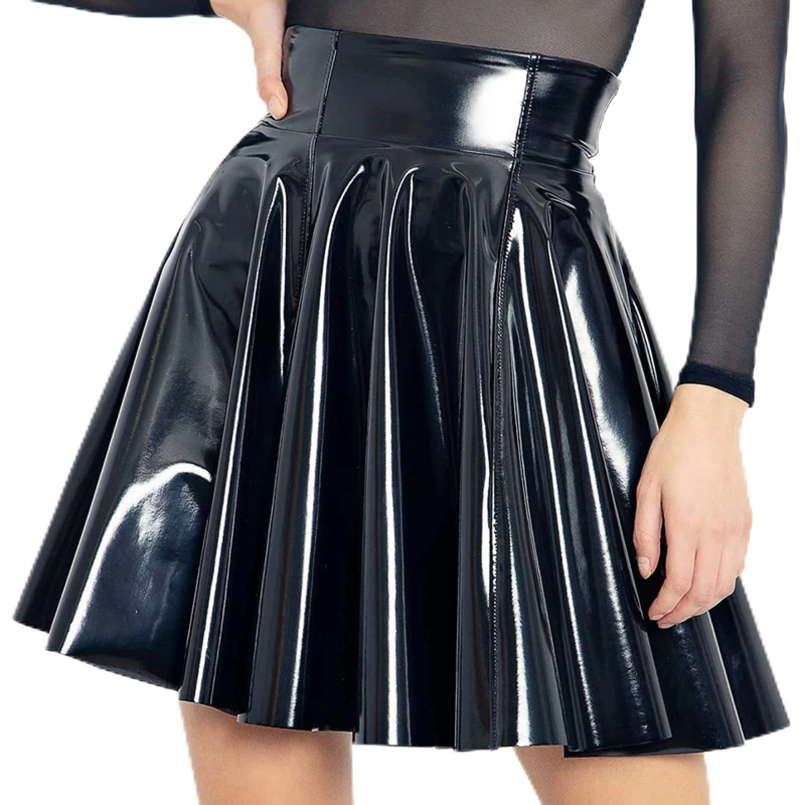 Gothic Women Wet Look PU Leather Skirt Lady High Waist PVC Flared Pleated Circle Mini Skirt Clubwear Custom,Skirt,XXL