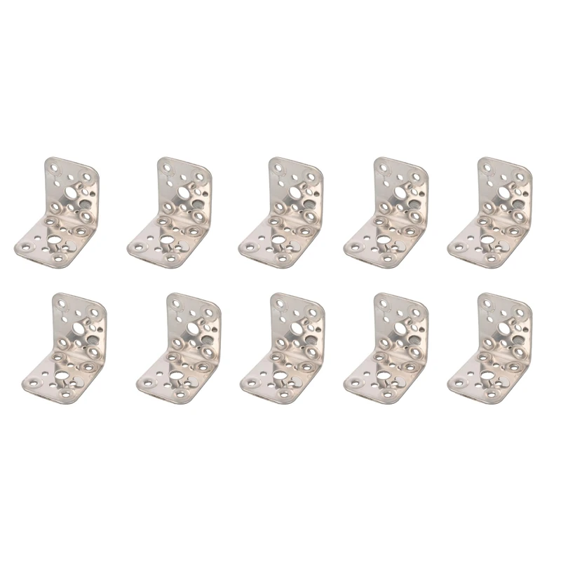 Amig - 10 Pack Flat Angle Brackets for Wooden Structures | 90 Degree Corner Supports | Mounting Brackets | Fixing for Furniture | Stainless Steel | Silver Color | 60 x 50 x 2.2mm