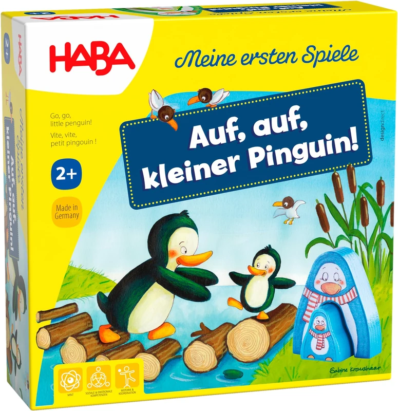 HABA Meine ersten Spiele - Auf, auf Kleiner Penguin - Board Game from 2 Years with Funny Wooden Penguin Figures - Promotes First Playing Experiences - 1307056001