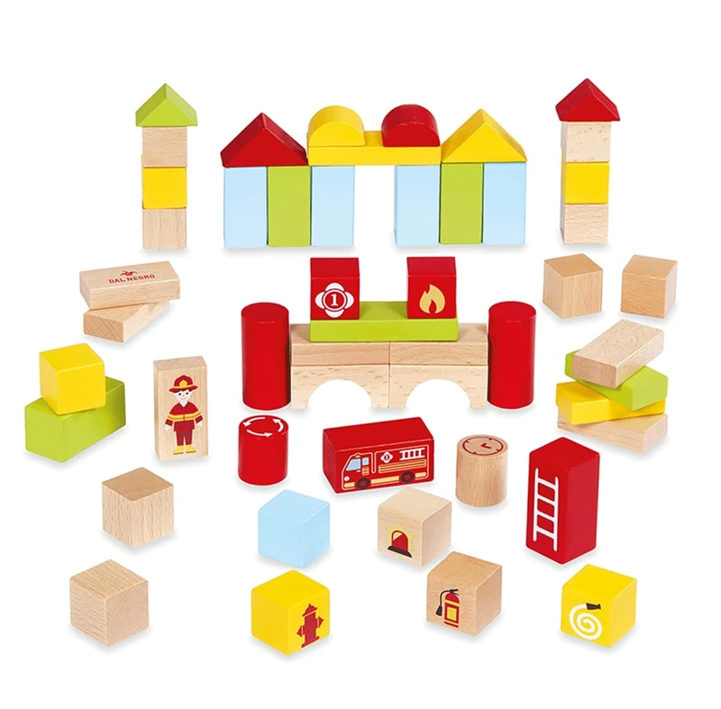 Dal Negro Fire Station Wooden Construction Toy - 50 Blocks
