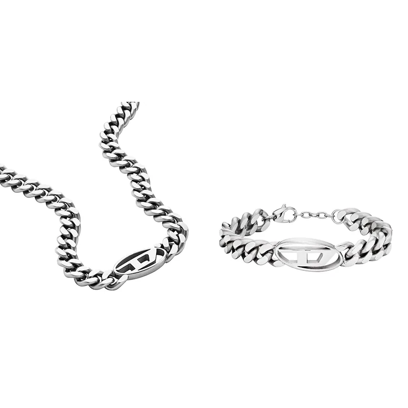 Diesel DX1433040 Men's Necklace Stainless Steel Silver 50 cm, Stainless Steel + Men's Bracelet Trendy Jewelry code DX1432040, One size, Alloy Steel