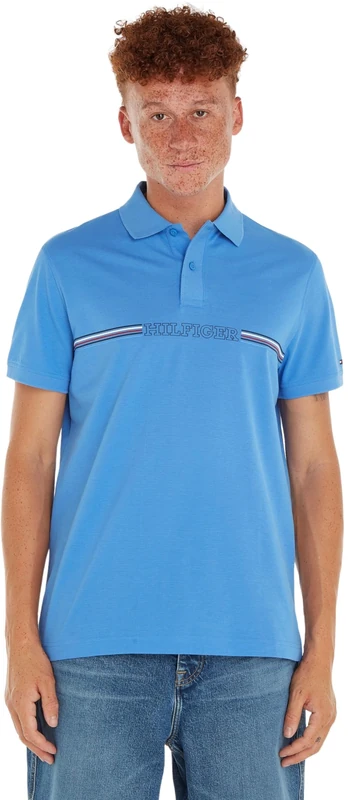 Tommy Hilfiger Men's Stripe Chest Reg Polo Mw0mw34769 S/S Polos, Blue (Blue Spell), XL