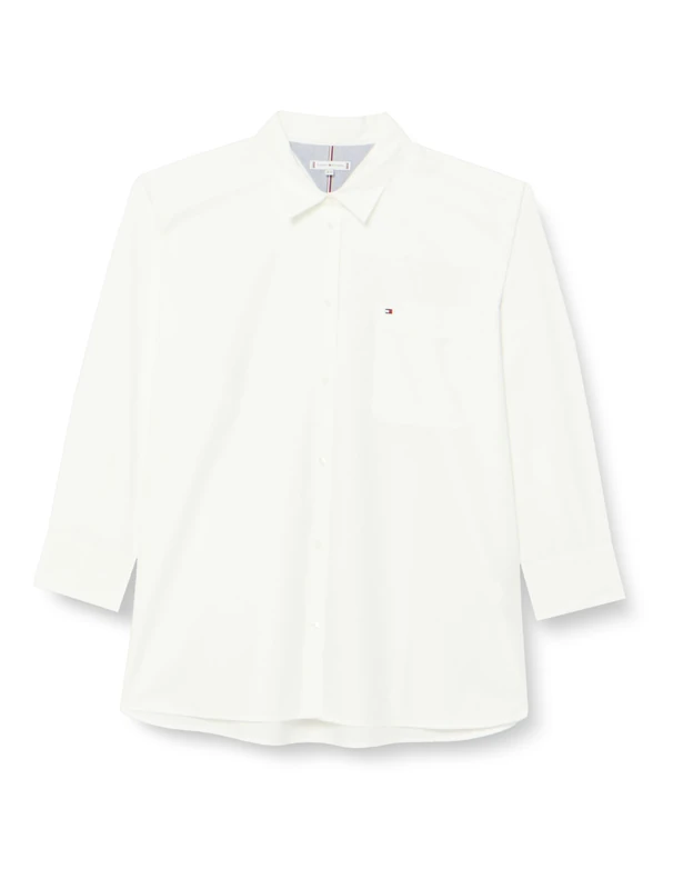 Tommy Hilfiger Women CRV Solid Cotton Easy Fit Shirt Casual Shirts, White, 46