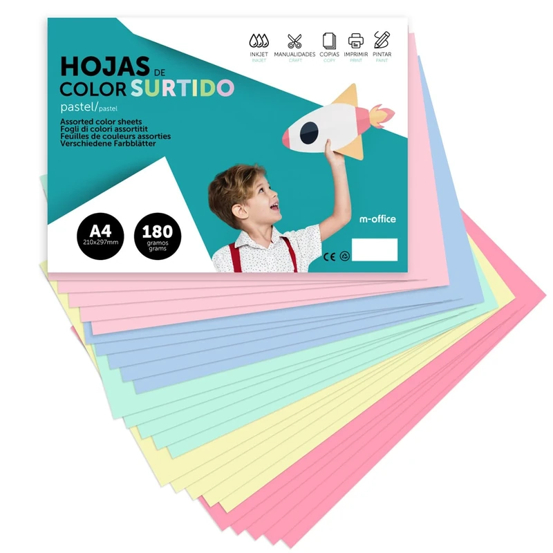 A4 Assorted Pastel Colour Card 180g for Crafts, Printing Documents and Creative Designs Colour Foils A4 · m-office (x1000 Pastel Assortment)