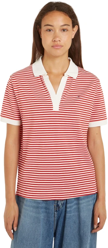 Tommy Hilfiger Women RLX Open Placket Lyocell Polo Ss S/S Polos, White, L