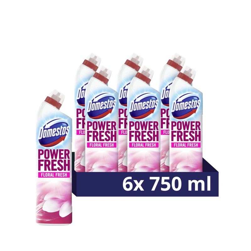 Domestos Power Fresh Floral Fresh Toilet Gel eliminates 99.99% of germs* limescale remover 6x 750 ml