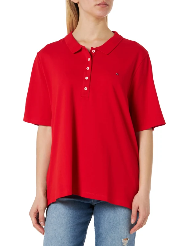 Tommy Hilfiger Women's CRV 1985 Reg Pique Polo Ss Ww0ww39597 S/S Polos, Red (Fierce Red), 46