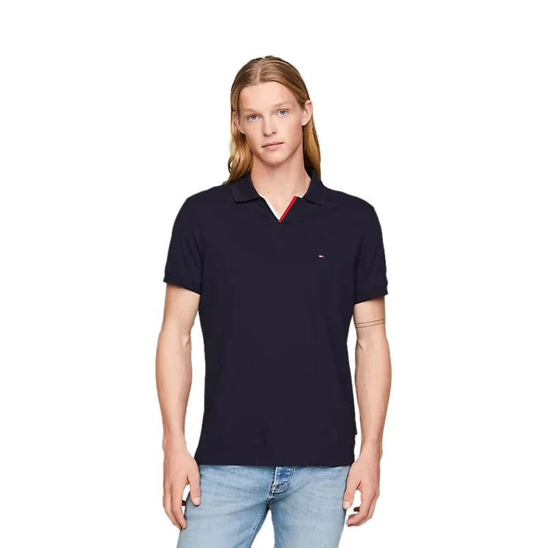 Tommy Hilfiger Men RWB Tipped V Collar Reg Polo S/S Polos, Blue, XL