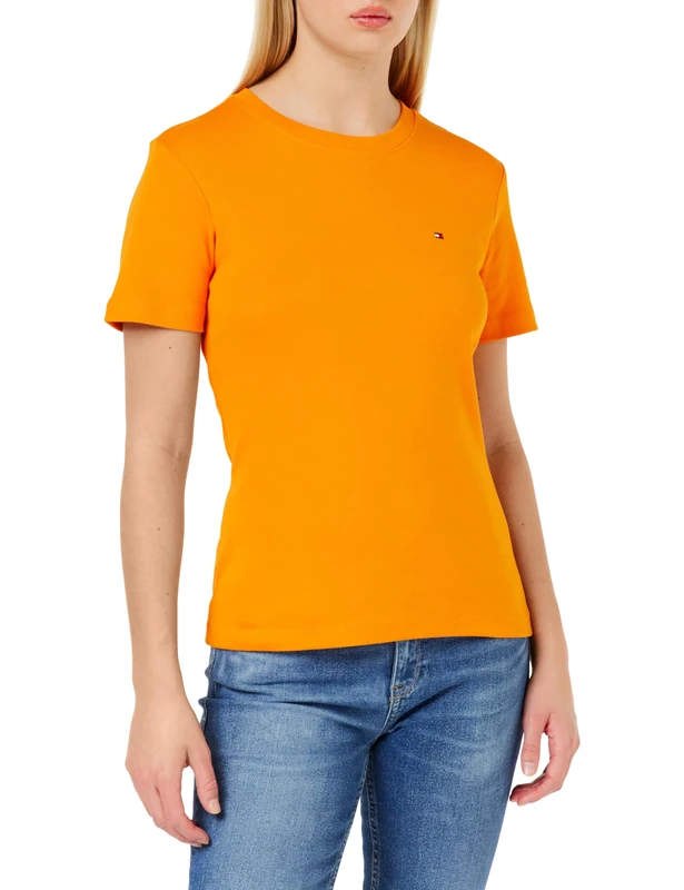Tommy Hilfiger Women New Slim Cody C-Nk Ss S/S Knit Tops, Orange, XL