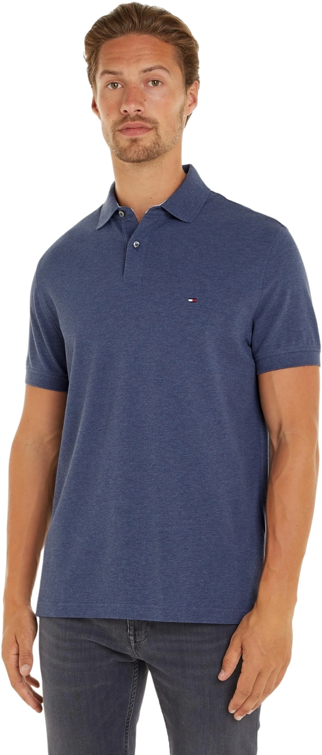 Tommy Hilfiger Men 1985 Short-Sleeve Polo Shirt Regular Fit, Blue (Denim Heather), L