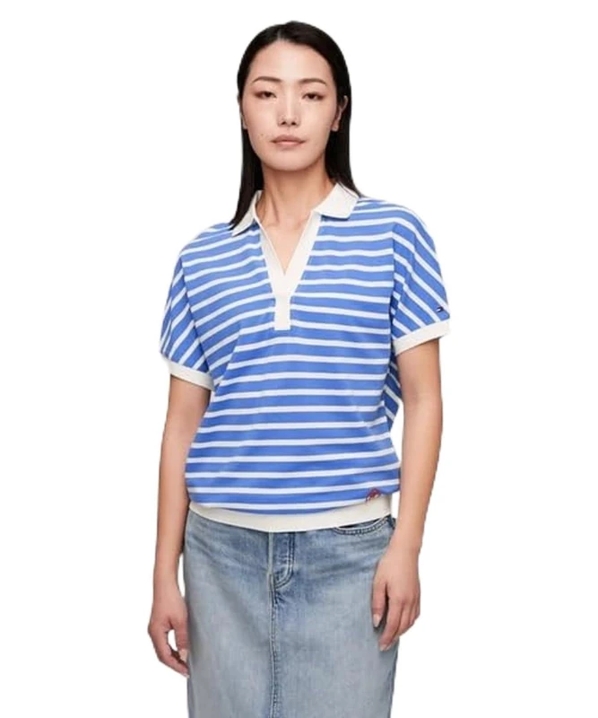 Tommy Hilfiger Women's RLX Lyocell SMD Polo Ss Ww0ww41889 S/S Polos, Blue (Breton Ecru/Blue Spell), M