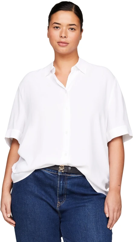 Tommy Hilfiger Women Shirt Essential Fluid Short-Sleeve, White (Th Optic White), 48
