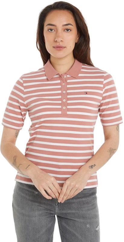 Tommy Hilfiger Women 1985 Reg Pique Stripe Polo Ss S/S Polos, Pink, XXS