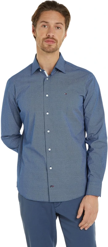 Tommy Hilfiger Men Cl Stretch Micro Print Rf Shirt Dress Shirts, Blue, 43W - Image 1