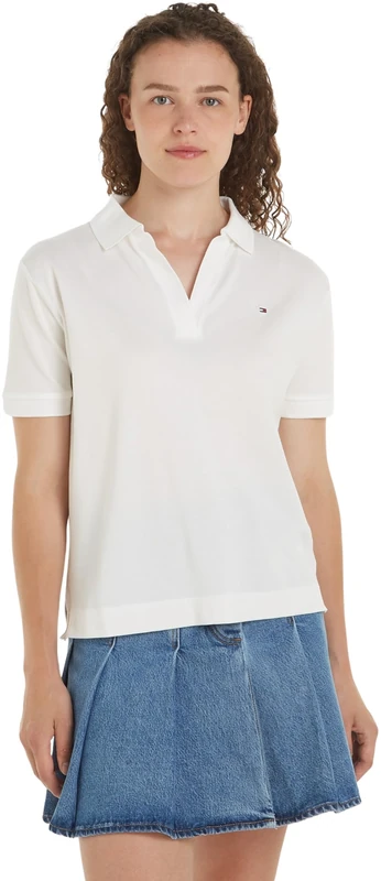 Tommy Hilfiger Women's RLX Open Placket Lyocell Polo Ss Ww0ww41286 S/S Polos, White (Ecru), M