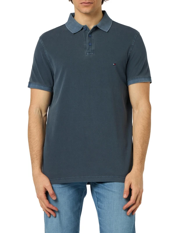 Tommy Hilfiger Men's Garment Dye Reg Polo Mw0mw34757 S/S Polos, Blue (Faded Indigo), S