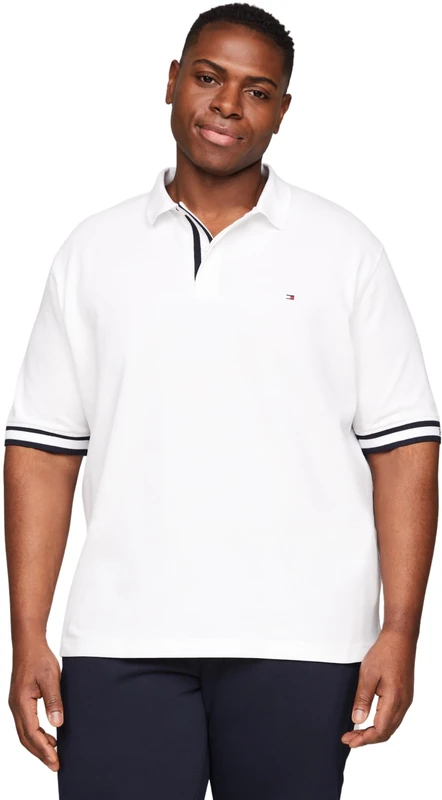 Tommy Hilfiger Men's Bt - Monotype Cuff Slim Fit Polo Mw0mw36073 S/S Polos, White (White), XXL