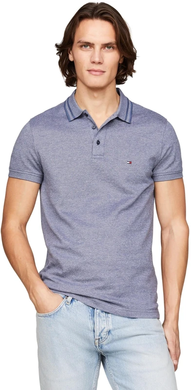 Tommy Hilfiger Men Pretwist Mouline Slim Fit Polo S/S Polos, Blue, S