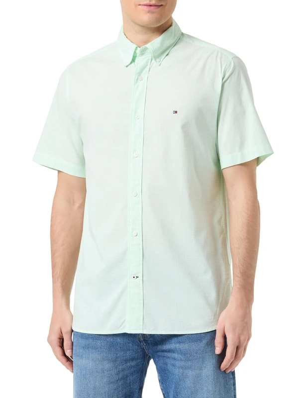 Tommy Hilfiger Men Flex Gingham Rf Shirt S/S Casual Shirts, Green, L