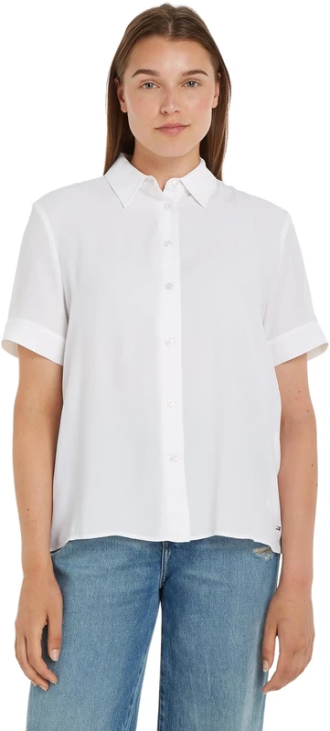 Tommy Hilfiger Women Shirt Essential Fluid Short-Sleeve, White (Th Optic White), 34