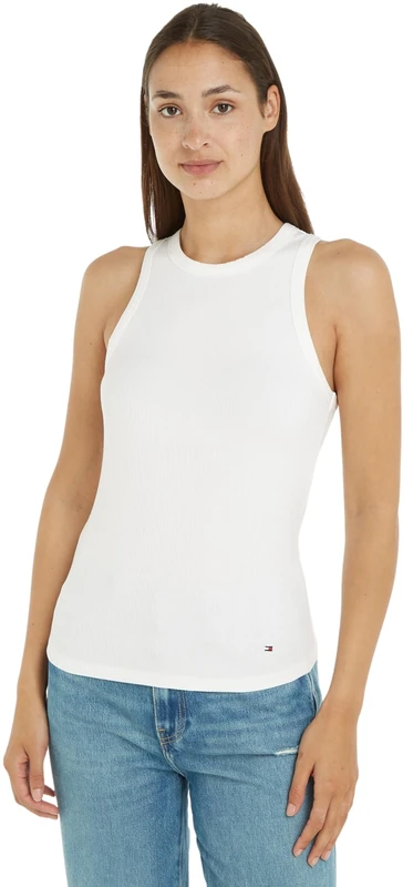 Tommy Hilfiger Women’s Slim Rib Stretch Tank Top, White (Ecru), XS