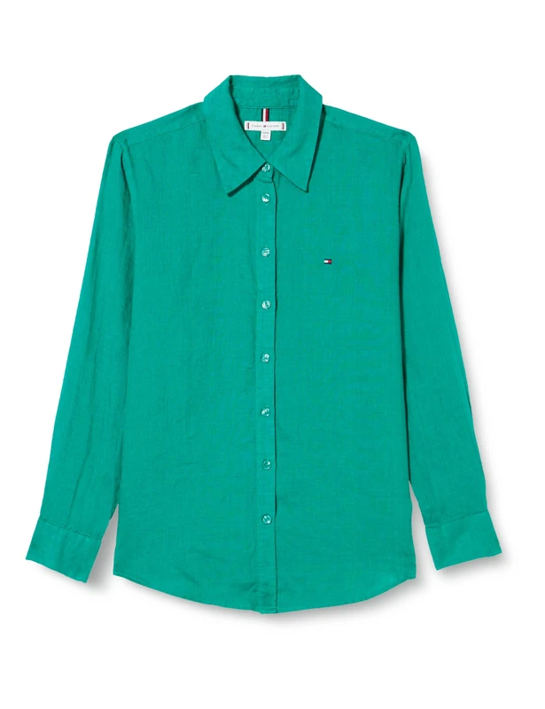 Tommy Hilfiger Women Linen Relaxed Shirt Ls Casual Shirts, Green, 38