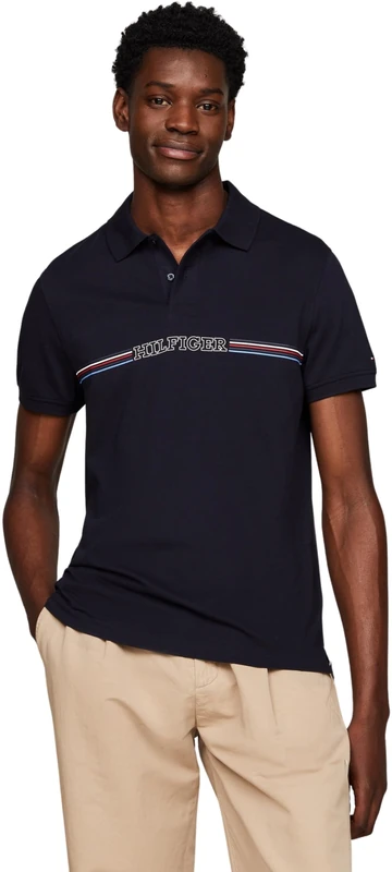 Tommy Hilfiger Men Stripe Chest Reg Polo S/S Polos, Blue, S