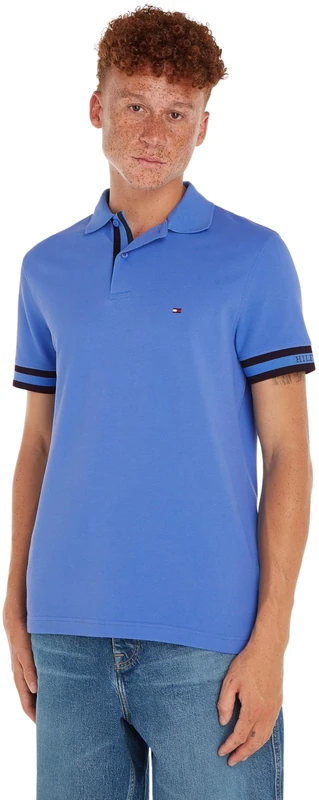 Tommy Hilfiger Men Monotype Cuff Slim Fit Polo S/S Polos, Blue, M