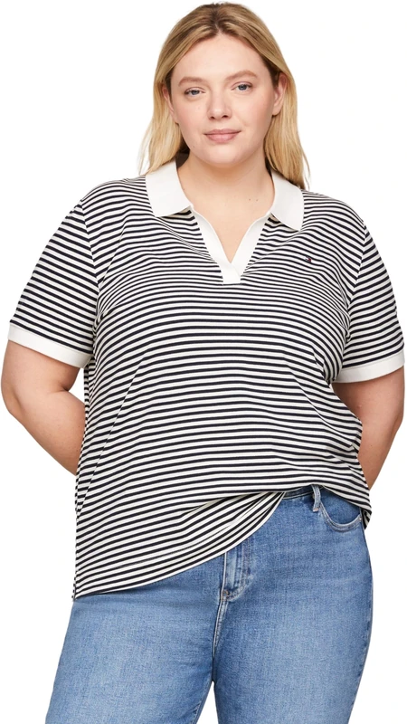 Tommy Hilfiger Women's CRV Open Placket Lyocell Polo Ss Ww0ww42525 S/S Polos, White (Mini STP Desert Sky/White), 48