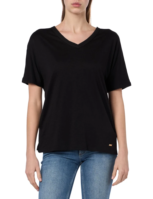 Geox Women's W T-Shirt V/N, Black, M - Image 1