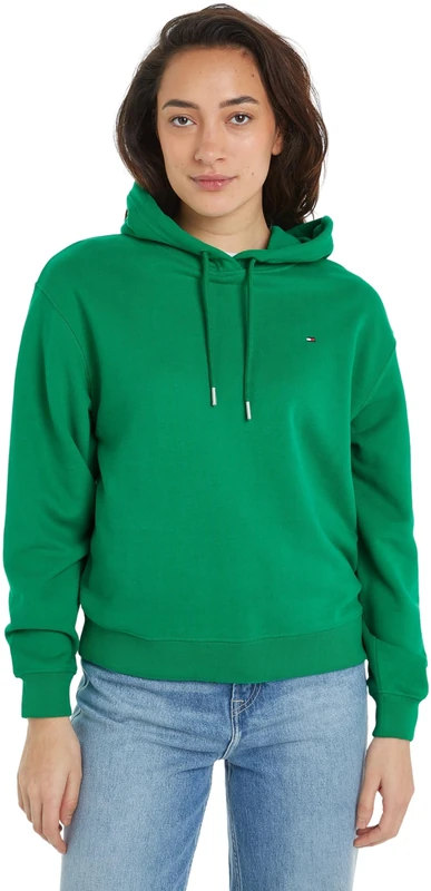 Tommy Hilfiger Women's REG FLAG ON CHEST HOODIE Olympic Green M