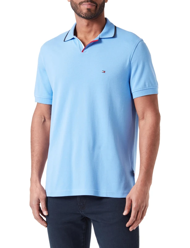 Tommy Hilfiger Men's RWB Tipped V Collar Reg Polo Mw0mw34772 S/S Polos, Blue (Blue Spell), S