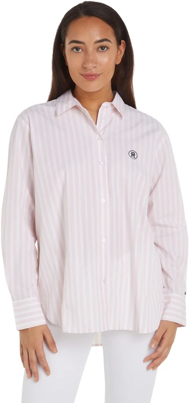 Tommy Hilfiger Women Long-Sleeve Shirt, Pink (Bold STP/Whimsy Pink), 34