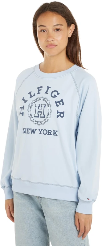 Tommy Hilfiger Women's Reg Varsity Raglan Sweatshirt Ww0ww41239 Heavyweight Sweatshirts, Blue (Breezy Blue), L