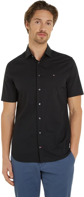 Tommy Hilfiger Men Short-Sleeve Shirt, Black (Black), 44