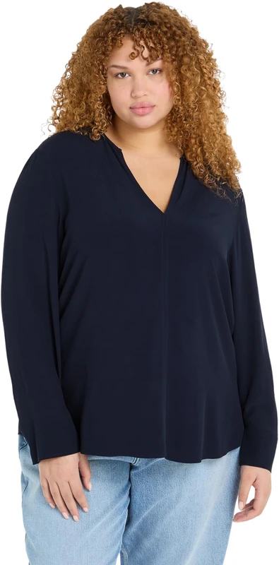 Tommy Hilfiger Women's CRV Viscose Crepe V-Neck Blouse Ww0ww42504 Blouses, Blue (Desert Sky), 46 - Image 1