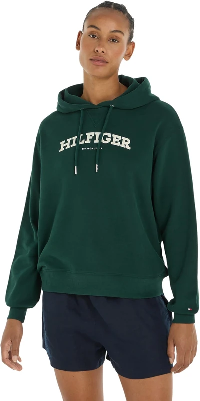 Tommy Hilfiger Women's REG MONOTYPE FLOCK HOODIE Hunter XXS - Image 1