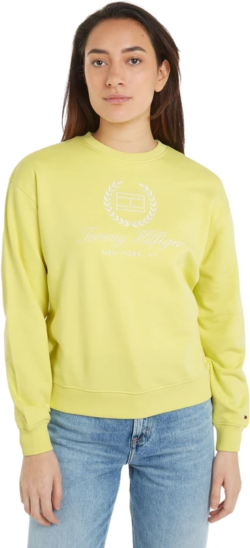 Tommy Hilfiger Women's Reg Flag Script Cnk Swtshrt Ww0ww41758 Heavyweight Sweatshirts, Yellow (Yellow Tulip), XL