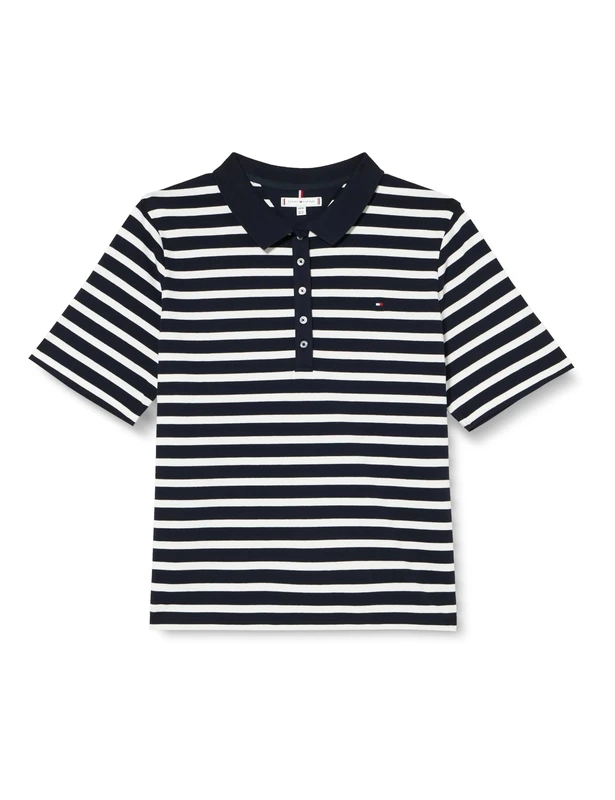 Tommy Hilfiger Women's CRV 1985 Reg Pique STP Polo Ss Ww0ww42755 S/S Polos, Blue (Breton Desert Sky/Ecru), 48