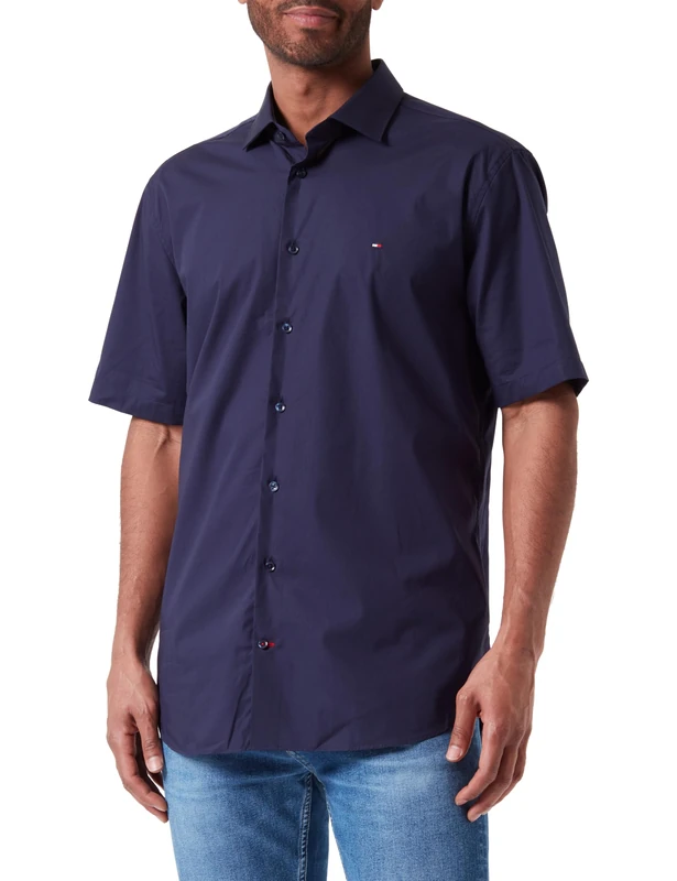 Tommy Hilfiger Men Short-Sleeve Shirt, Blue (Navy Blazer), 46